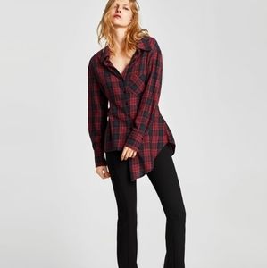 Zara Woman Plaid Patch Pockets Lapel Collar Shirt